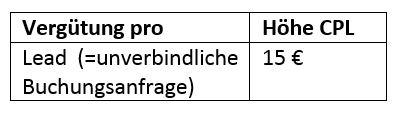Affiliate CPL pro Buchung